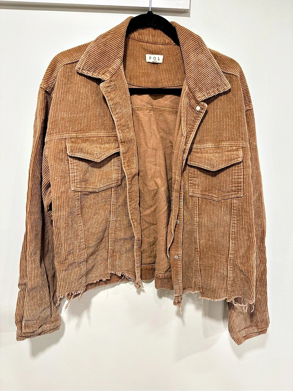 POL Cropped Corduroy Distressed Jacket